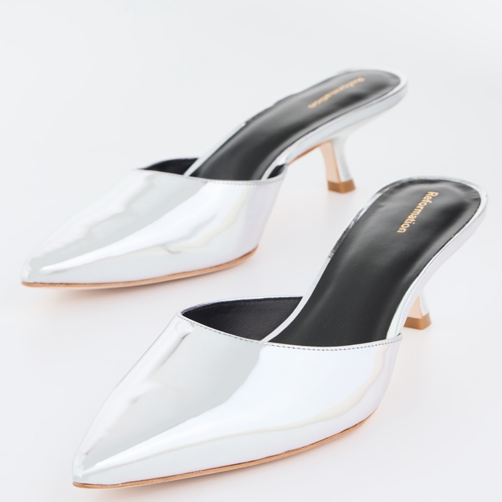 Reformation Wilda Kitten Heels in silver